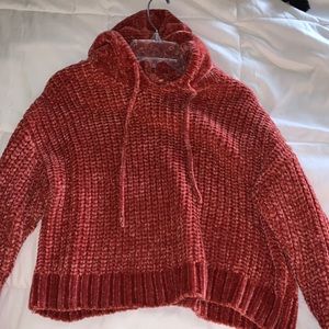 pink cropped velvet sweater